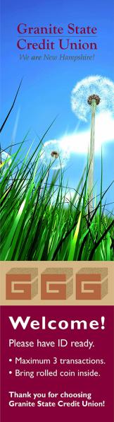 Granite State Credit Union (GSCU) drive-up display banner