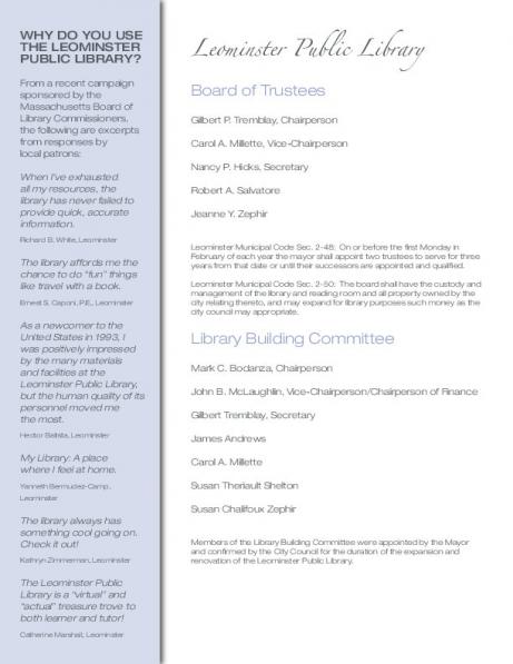 Leominster Library brochure - page 2